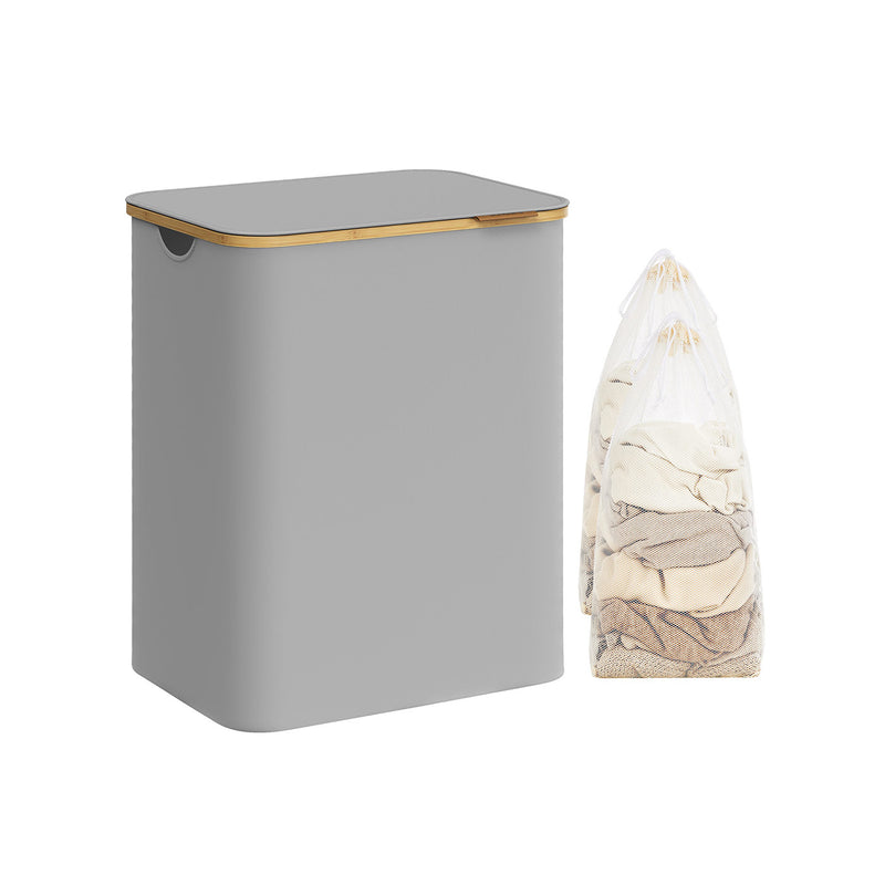 130L Dove Grey 2 Section Laundry Basket with Lid for Sorting and Storage by Songmics