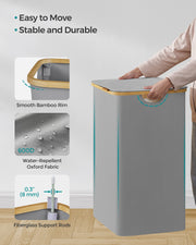 130L Dove Grey 2 Section Laundry Basket with Lid for Sorting and Storage by Songmics