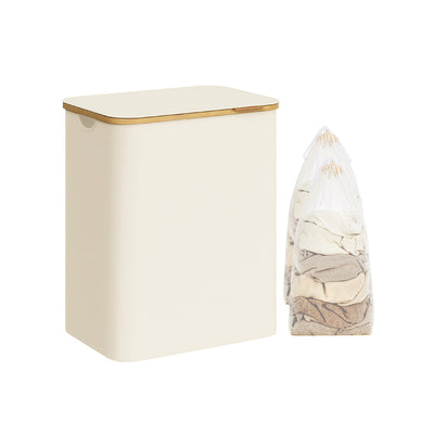 130L Two Section Laundry Basket with Lid Cream White Spacious and Stylish by Songmics