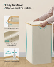 130L Two Section Laundry Basket with Lid Cream White Spacious and Stylish by Songmics