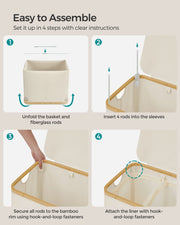 130L Two Section Laundry Basket with Lid Cream White Spacious and Stylish by Songmics