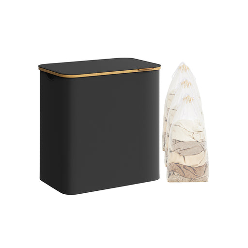 150L Black 3 Section Laundry Basket with Lid and Handles for Sorting Clothes by Songmics