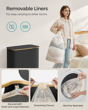 150L Black 3 Section Laundry Basket with Lid and Handles for Sorting Clothes by Songmics