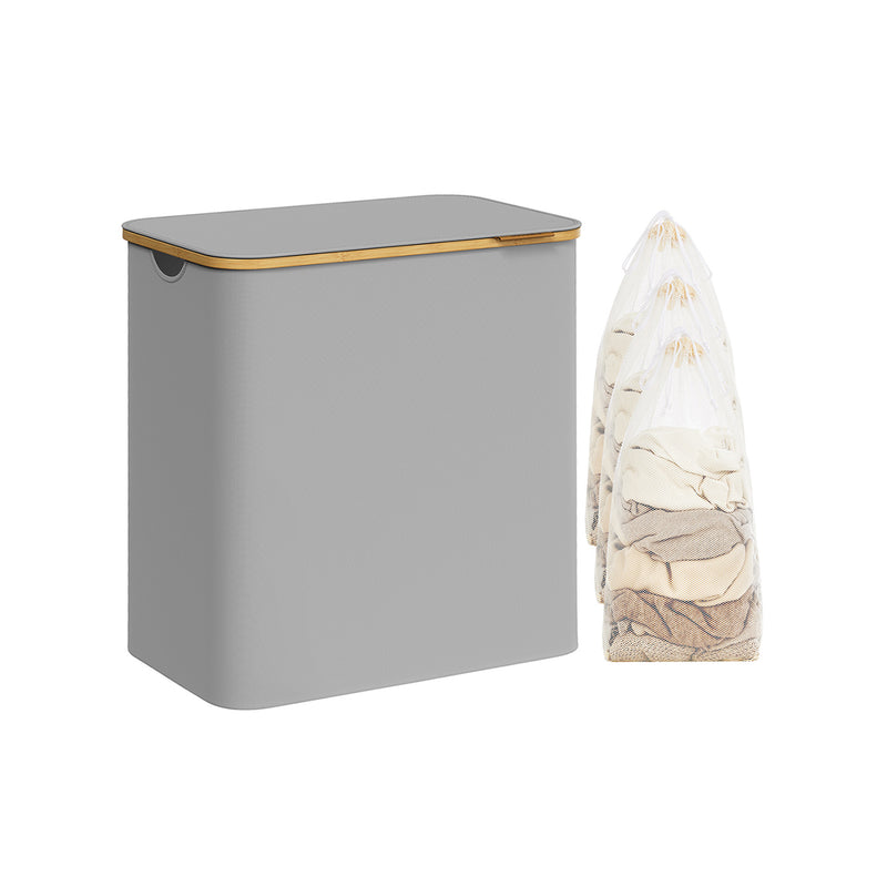 150L Dove Grey Laundry Basket with Lid and 3 Sections for Easy Sorting by Songmics