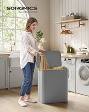 150L Dove Grey Laundry Basket with Lid and 3 Sections for Easy Sorting by Songmics
