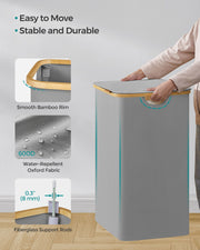 150L Dove Grey Laundry Basket with Lid and 3 Sections for Easy Sorting by Songmics