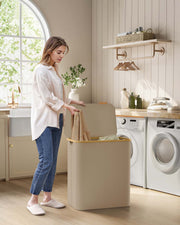 Large 150L Camel Brown Laundry Basket with Lid for Organised Storage by Songmics