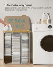 Large 150L Camel Brown Laundry Basket with Lid for Organised Storage by Songmics