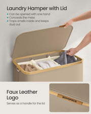 Large 150L Camel Brown Laundry Basket with Lid for Organised Storage by Songmics