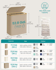 Large 150L Camel Brown Laundry Basket with Lid for Organised Storage by Songmics