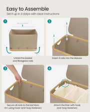 Large 150L Camel Brown Laundry Basket with Lid for Organised Storage by Songmics