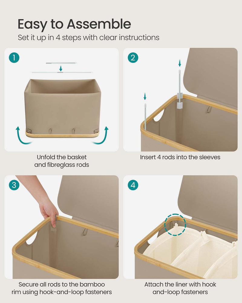 Large 150L Camel Brown Laundry Basket with Lid for Organised Storage by Songmics