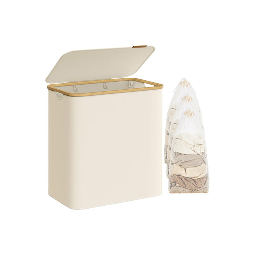 Large Cream White Laundry Basket with Lid 150L Strong and Stylish Storage by Songmics