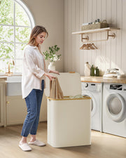 Large Cream White Laundry Basket with Lid 150L Strong and Stylish Storage by Songmics