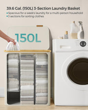 Large Cream White Laundry Basket with Lid 150L Strong and Stylish Storage by Songmics