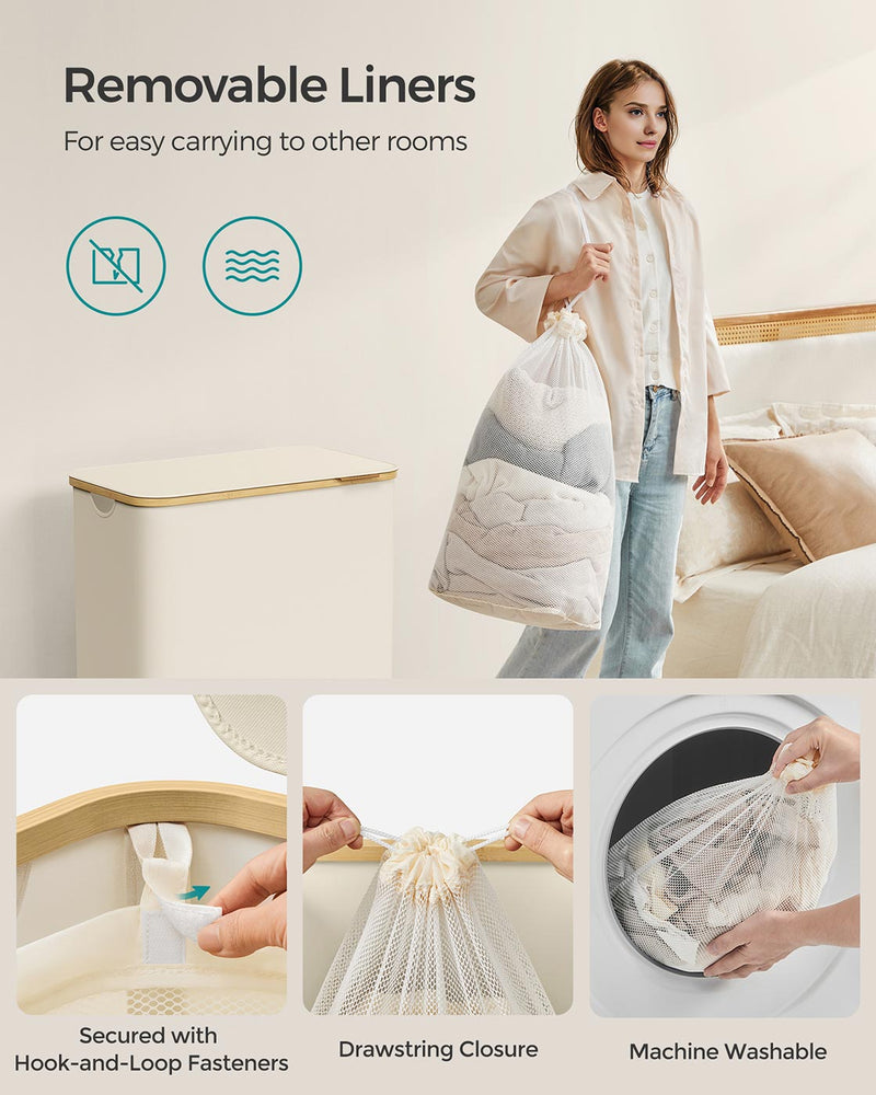 Large Cream White Laundry Basket with Lid 150L Strong and Stylish Storage by Songmics