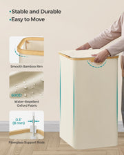 Large Cream White Laundry Basket with Lid 150L Strong and Stylish Storage by Songmics