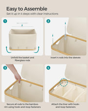 Large Cream White Laundry Basket with Lid 150L Strong and Stylish Storage by Songmics