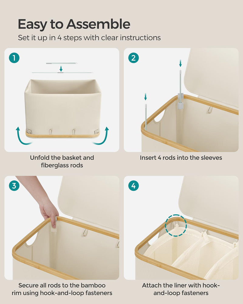 Large Cream White Laundry Basket with Lid 150L Strong and Stylish Storage by Songmics