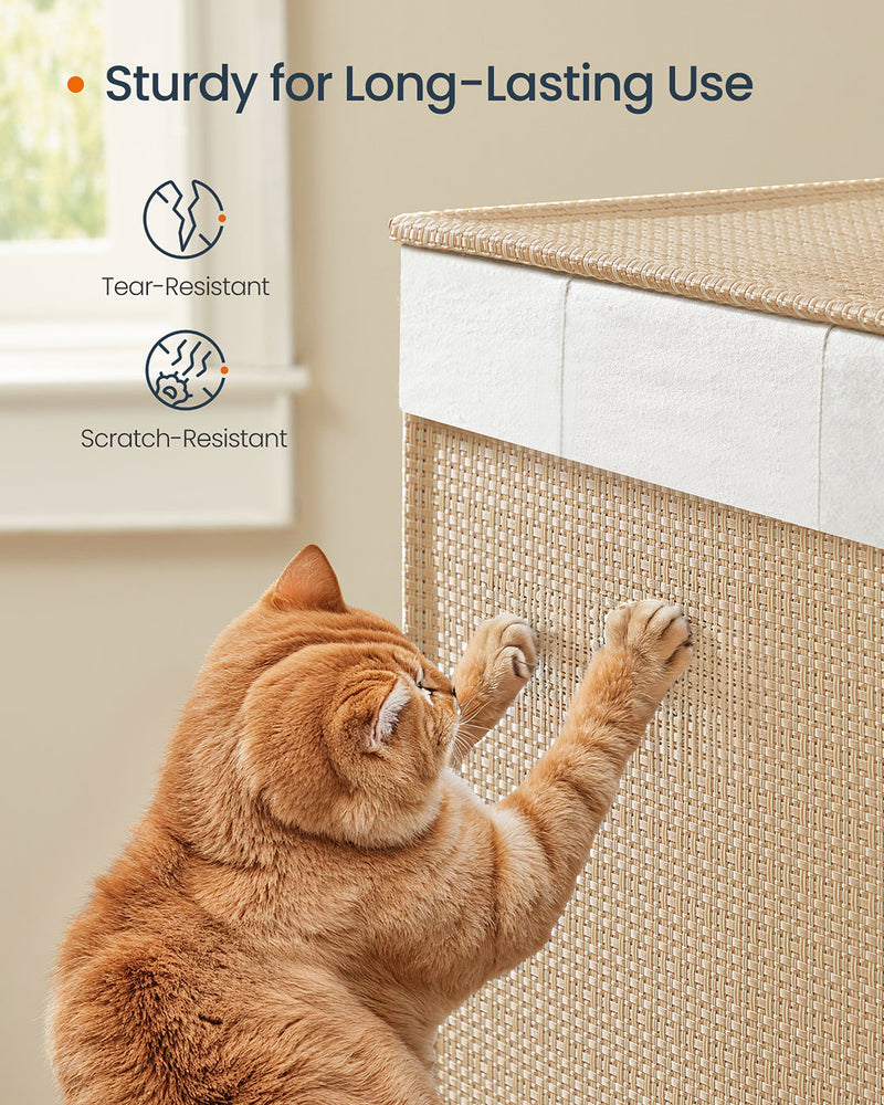 100L Laundry Basket with 2 Compartments in Natural Beige and Matte White by Songmics Home