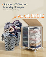 100L Laundry Basket with 2 Compartments in Natural Beige and Matte White by Songmics Home
