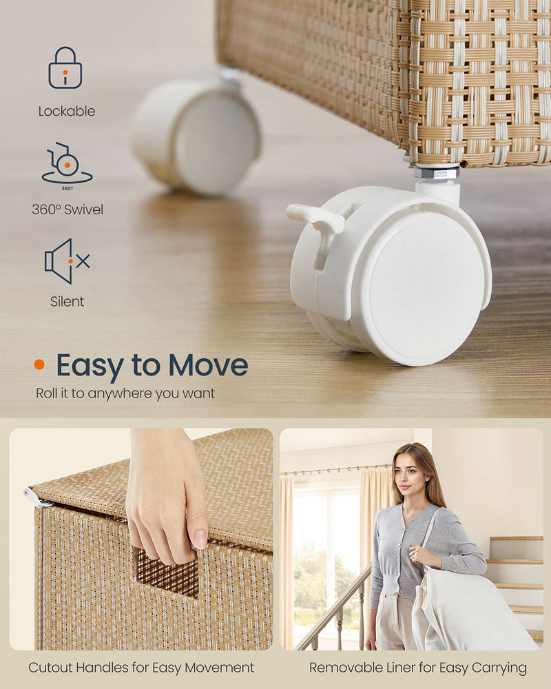 100L Laundry Basket with 2 Compartments in Natural Beige and Matte White by Songmics Home