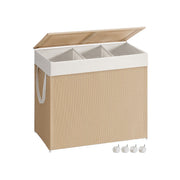 Large 3 Compartment Laundry Basket 140L Natural Beige and White for Sorting by Songmics Home