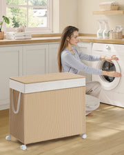 Large 3 Compartment Laundry Basket 140L Natural Beige and White for Sorting by Songmics Home