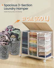 Large 3 Compartment Laundry Basket 140L Natural Beige and White for Sorting by Songmics Home