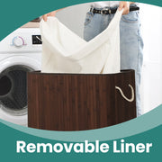 Bamboo Laundry Basket with Two Compartments and Removable Liner Bag by Songmics