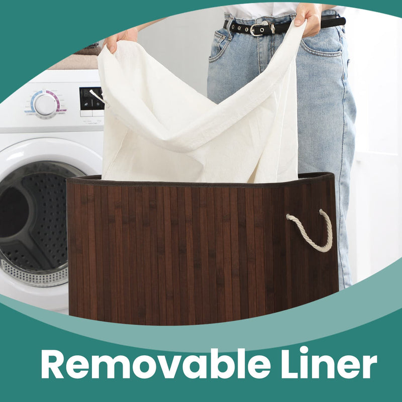 Bamboo Laundry Basket with Two Compartments and Removable Liner Bag by Songmics