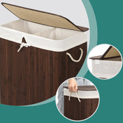 Bamboo Laundry Basket with Two Compartments and Removable Liner Bag by Songmics