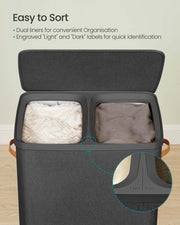 Dual Compartment Laundry Basket with Removable Liners for Sorting and Storage by Songmics