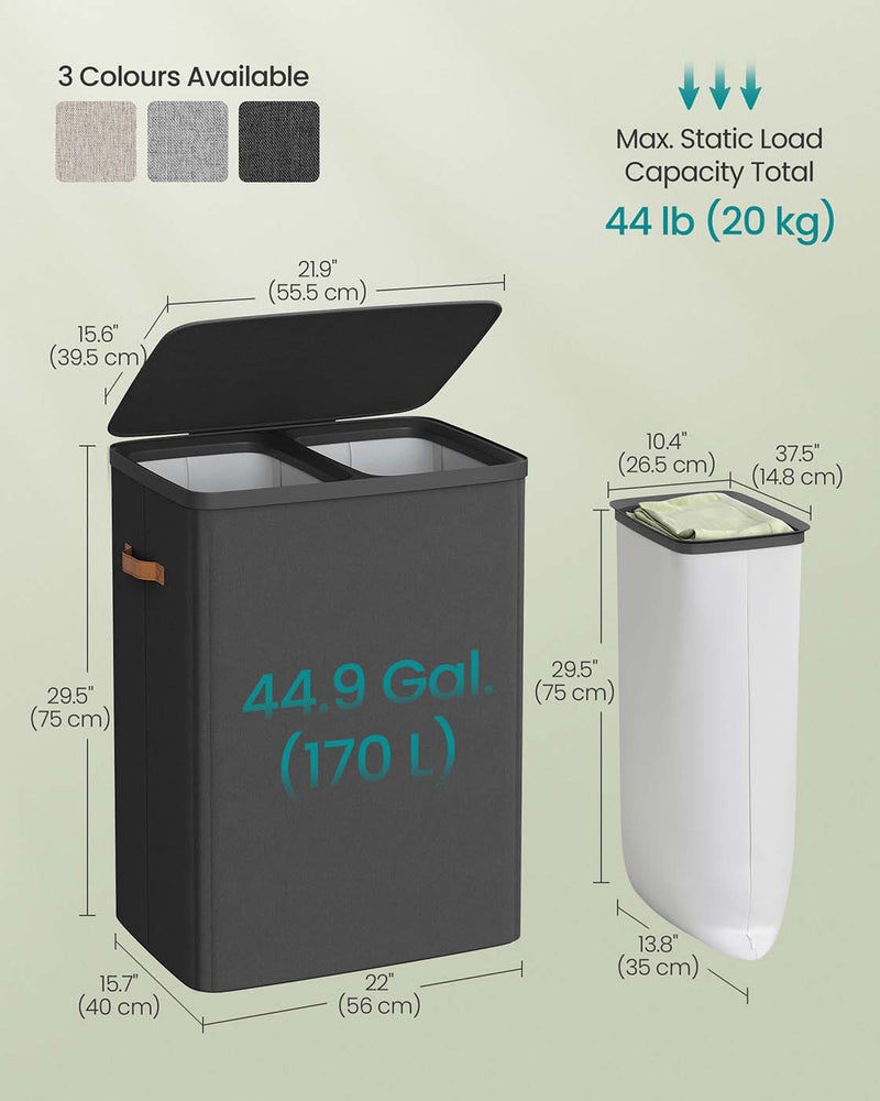 Dual Compartment Laundry Basket with Removable Liners for Sorting and Storage by Songmics