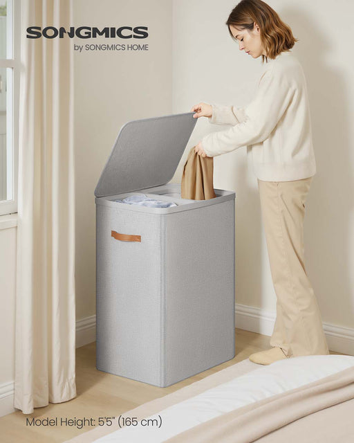 Dual Compartment Laundry Basket with Removable Liners for Easy Sorting by Songmics