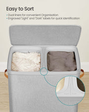 Dual Compartment Laundry Basket with Removable Liners for Easy Sorting by Songmics