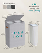 Dual Compartment Laundry Basket with Removable Liners for Easy Sorting by Songmics