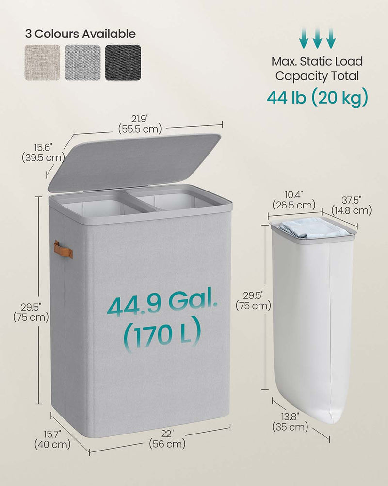 Dual Compartment Laundry Basket with Removable Liners for Easy Sorting by Songmics