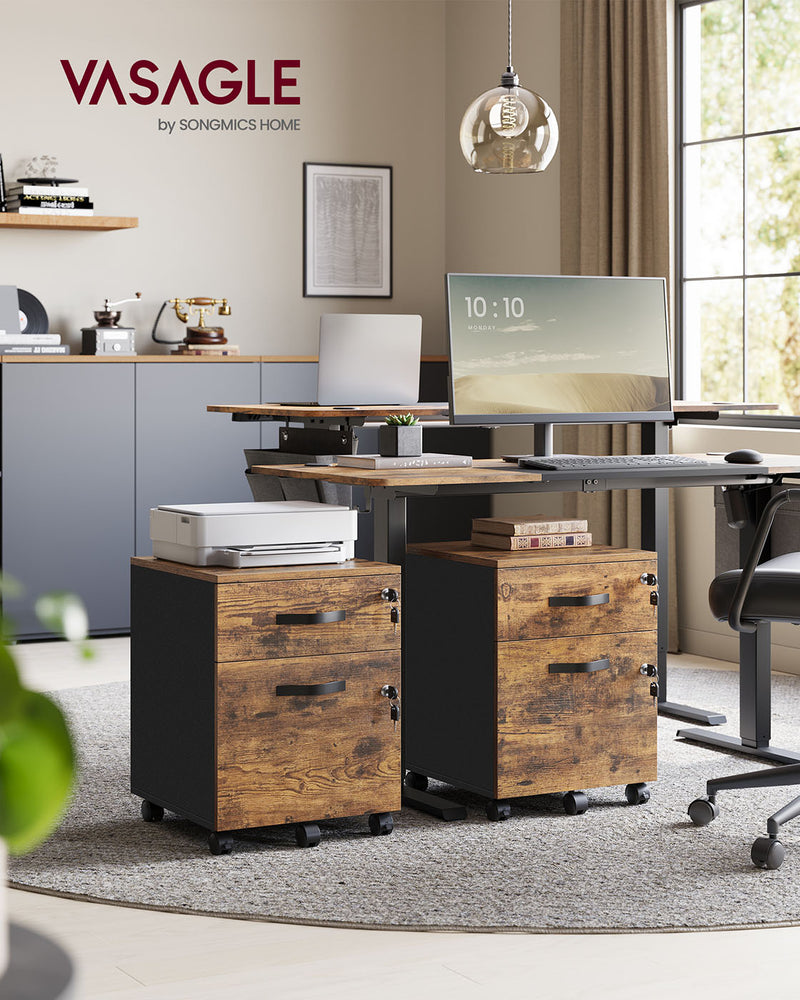 Rustic Brown and Black Lockable Rolling Filing Cabinet with 2 Drawers by Songmics