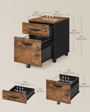 Rustic Brown and Black Lockable Rolling Filing Cabinet with 2 Drawers by Songmics
