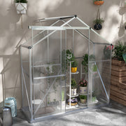 Walk In Polycarbonate Greenhouse With Sliding Door Rain Gutter And Base Frame Silver