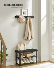 Black Coat Rack and Three Tier Bamboo Shoe Bench Set for Hallway or Entryway by Songmics