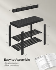 Black Coat Rack and Three Tier Bamboo Shoe Bench Set for Hallway or Entryway by Songmics