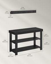 Black Coat Rack and Three Tier Bamboo Shoe Bench Set for Hallway or Entryway by Songmics