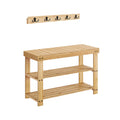 Natural Bamboo Coat Rack and 3 Tier Shoe Bench Set for Hallway Storage by Songmics