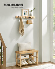 Natural Bamboo Coat Rack and 3 Tier Shoe Bench Set for Hallway Storage by Songmics