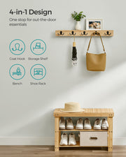 Natural Bamboo Coat Rack and 3 Tier Shoe Bench Set for Hallway Storage by Songmics