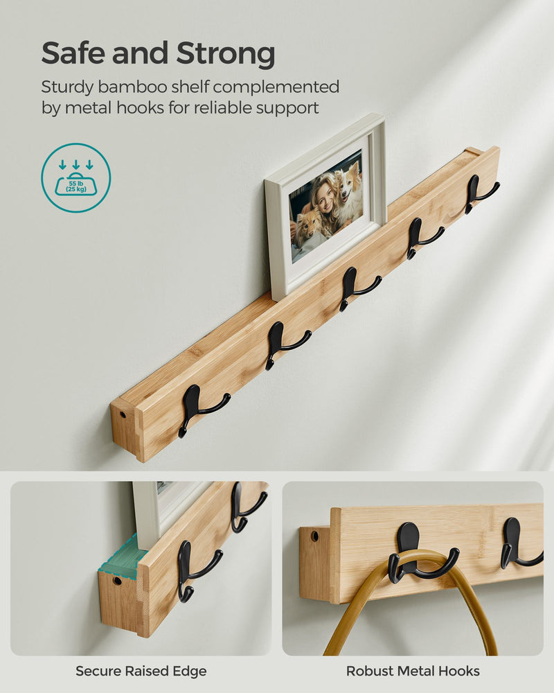Natural Bamboo Coat Rack and 3 Tier Shoe Bench Set for Hallway Storage by Songmics