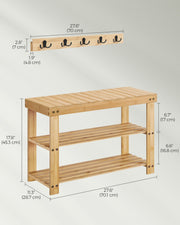 Natural Bamboo Coat Rack and 3 Tier Shoe Bench Set for Hallway Storage by Songmics