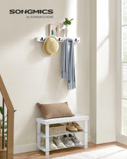 White Coat Rack and Three Tier Bamboo Shoe Bench Set for Hallway Storage by Songmics